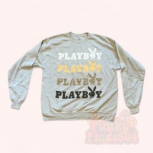 NWOT Grey Playboy Crewneck Pullover Unisex L Stacked Cotton Blend Sweatshirt